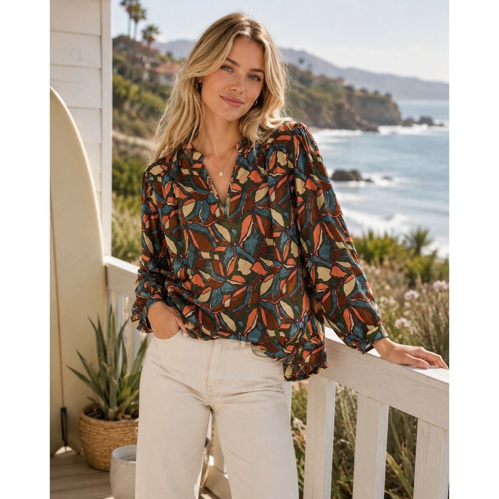 by Trovata Birds of Paradis Rare Bailey Laurel Leaf Blouse West Coast Size Small